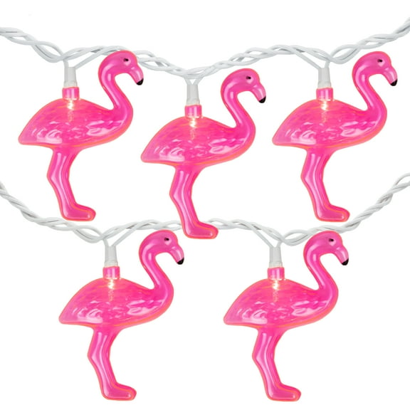 Northlight Pink Flamingo Indoor Outdoor Patio Light Set - 7.25' White Wire - 10ct