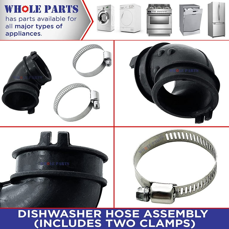 Dishwasher Hose Assembly W10445975 – Replacement Pump-to-Sump Hose For Whirlpool, Kenmore, KitchenAid, Maytag, Includes 2 Clamps