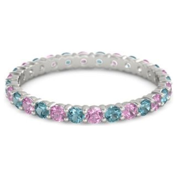 Pink Spinel With London Blue Topaz Round 2.50 MM 925 Sterling Silver Women Stacking Ring Size US- 4