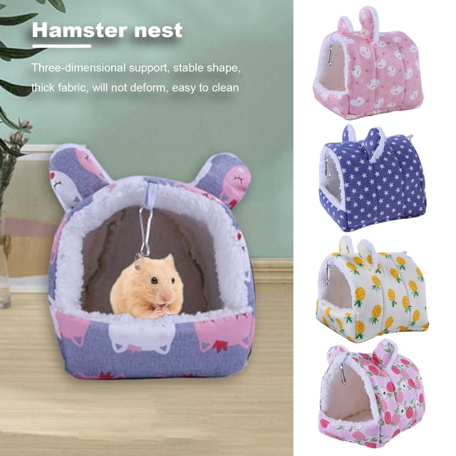 CBFFDC Lit pour Animaux Chaud pour Automne et Hiver Lit pour Hamster Semi-Fermé avec Crochet de Suspension Imprimé Dessin Animé Abri Confortable pour Temps Froid