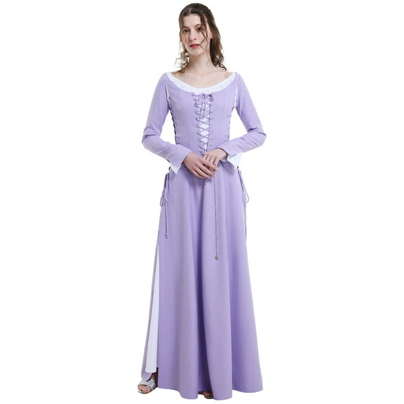 DAIZBELLA Women's Medieval Renaissance Dress Purple Retro Lace-up Dress for Renaissance Fair, M