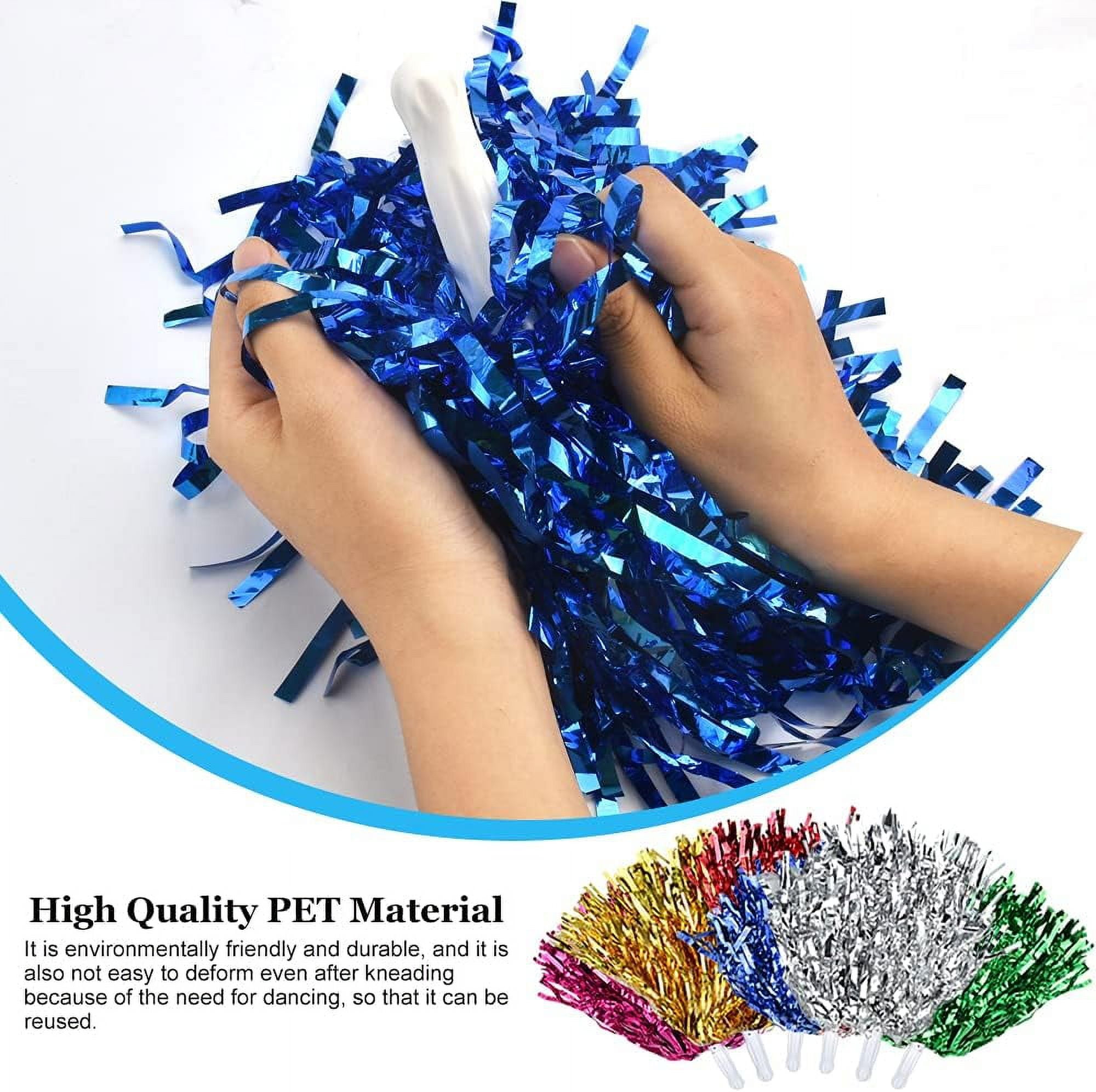 LINLIN 12 Pcs Cheerleading Pom Poms Plastic Cheerleader Pompoms Premium Metallic Pom Poms Set Cheering Hand Flowers Handle Dance Pom Poms Cheering Squad Pompoms for Football Basketball Cheers