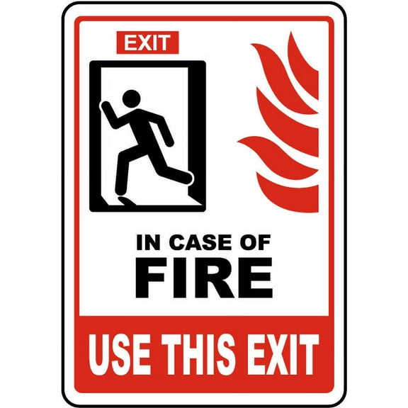 Vinyl Stickers - in Case of Fire Use This Exit Sign - Safety and Warning Warehouse Signs Stickers - 3.5" x 5" - 3 Pack
