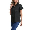 thumbnail image 4 of INSPIRE CHIC Women's Denim Shirt Turn Down Collar Short Sleeve Button Down Shirts XL Black, 4 of 6