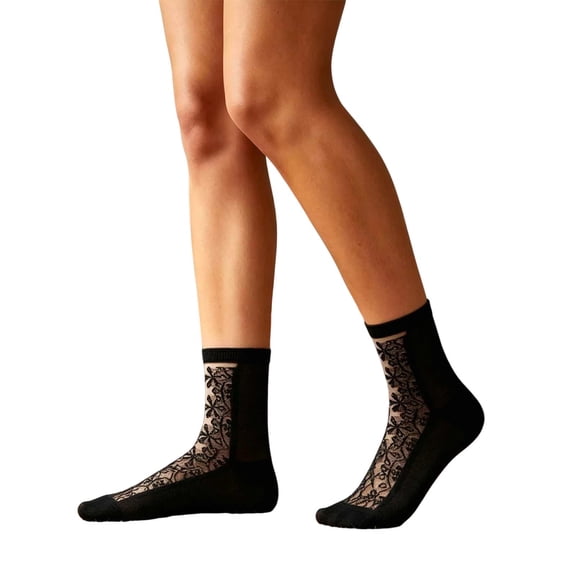 dinapents Lace Crew Socks for Women Breathable Lightweight Summer Socks with Floral Mesh Detail Mesh Socks for Casual & Skirt Outfits