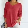 thumbnail image 4 of loopsun Plus Size Tops for Womens,Womens Summer Tops,Women Solid Color Spring/summer Knitted V-neck Medium Sleeve Casual Top Red XXXXL, 4 of 5