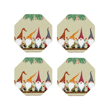 

Tideii Christmas Card With Gnomes for Leather Coasters 4 Pieces Anti-fouling and Anti-scalding Decorative Coasters Suitable for Restaurants Kitchens Coffee Shops-Octagon