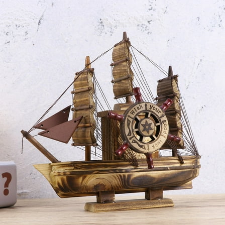 MLINS Vintage Pirate Ship Music Box for Decor with Rotating Features Coffee .5x6.5 Inches