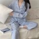 thumbnail image 2 of Pijama informal de manga larga para mujer, ropa de dormir, pantalón a cuadros, ropa de dormir con botones, conjunto de 2 piezas, traje de noche con bolsillo, 2 of 4