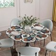 thumbnail image 5 of Brown Teal Boho Round Tablecloth for 55-60 Inch Tables, Fitted Table Cover with Elastic Edge, Ethnic Rustic Abstract Flowers Waterproof Outdoor Table Cloth Protector for Patio Garden Dinner Picnic, 5 of 9