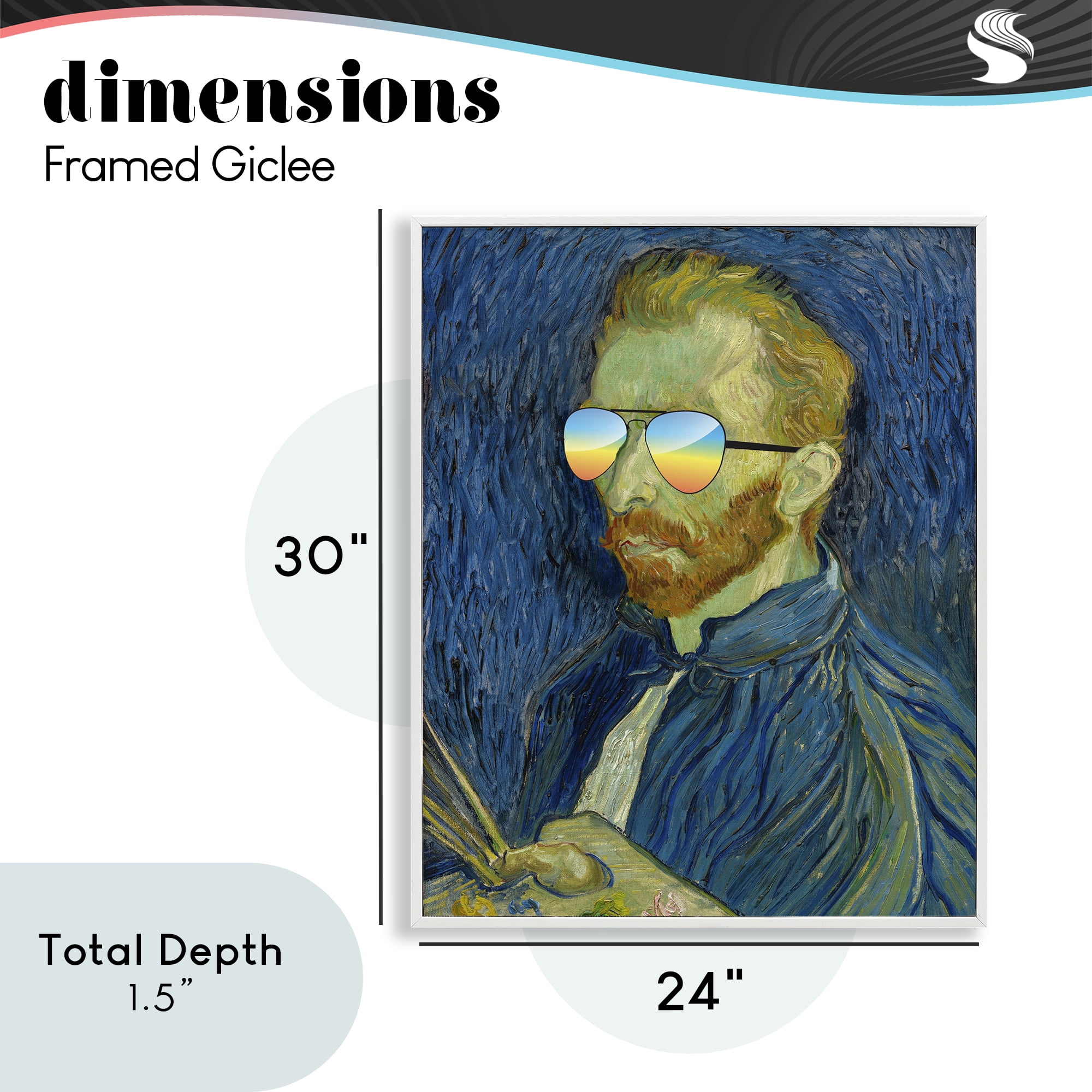 Funny Van Gogh Sunglasses White Framed Giclee Art, design by Masters Redux