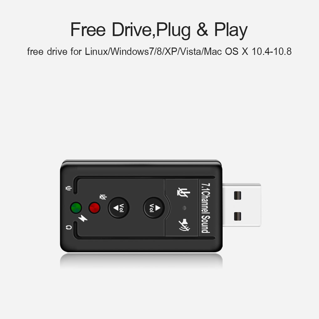 External USB Sound Card Adapter Virtual 7.1 Ch 3D Audio 3.5mm for PC Mac Laptop 