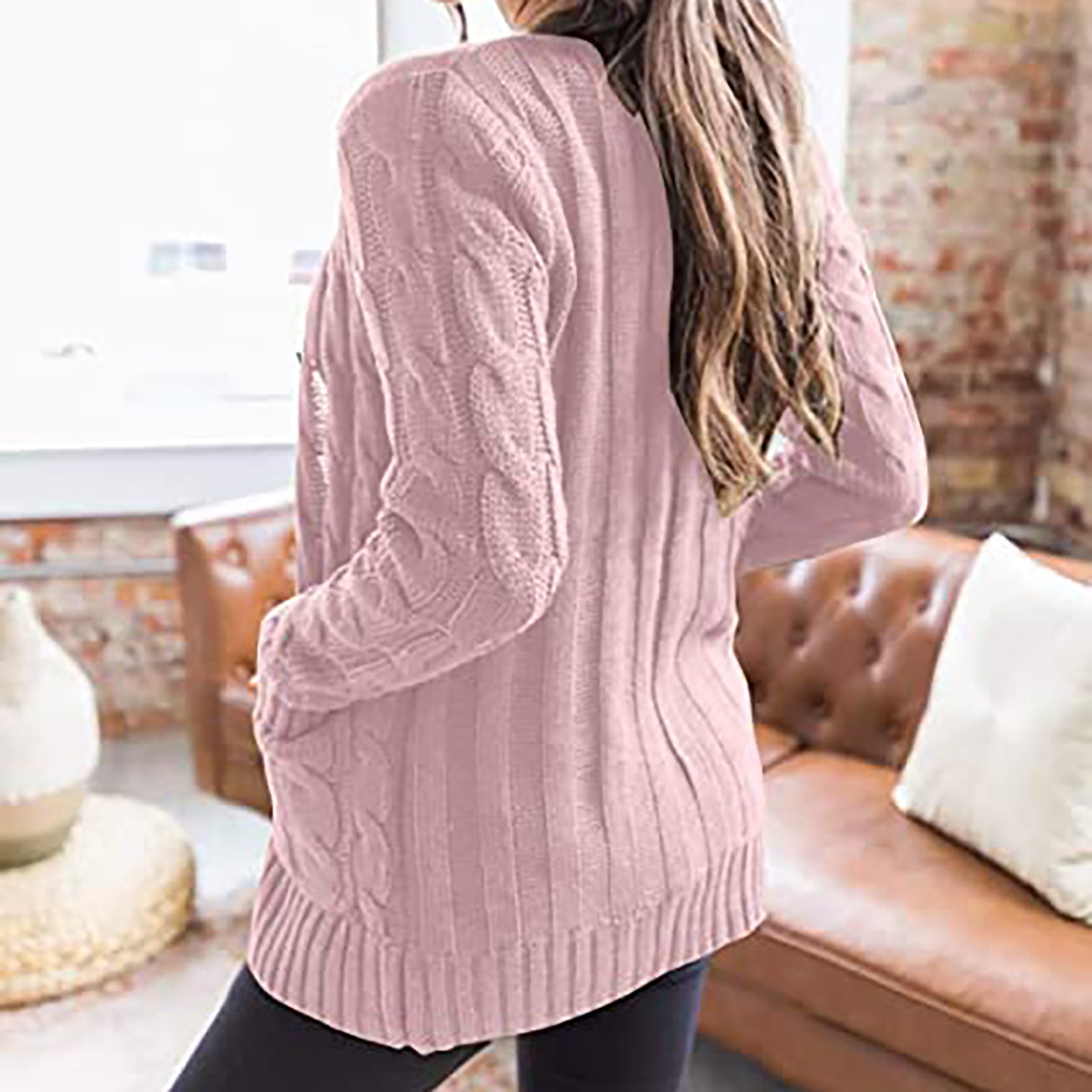Womens Plus Size Sweaters Cardigans with Pockets S-5X Casual Button-Down Coats Solid Long Sleeve Open Front Cable Knitted Outerwear Sweater