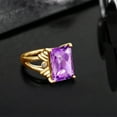 thumbnail image 4 of Gem Stone King 18K Yellow Gold Plated Silver Purple Amethyst and White Diamond Engagement Ring for Women (7.23 Cttw, Gemstone February Birthstone, Emerald Cut Checkerboard 14X10MM, Size 9), 4 of 5
