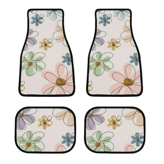 Floral Car Foot Mat Set of 4, Floor Mats for Cars Anime Car Floor Mats 4 Pieces Set Floor Liner Car Accessories Automotive Decoration