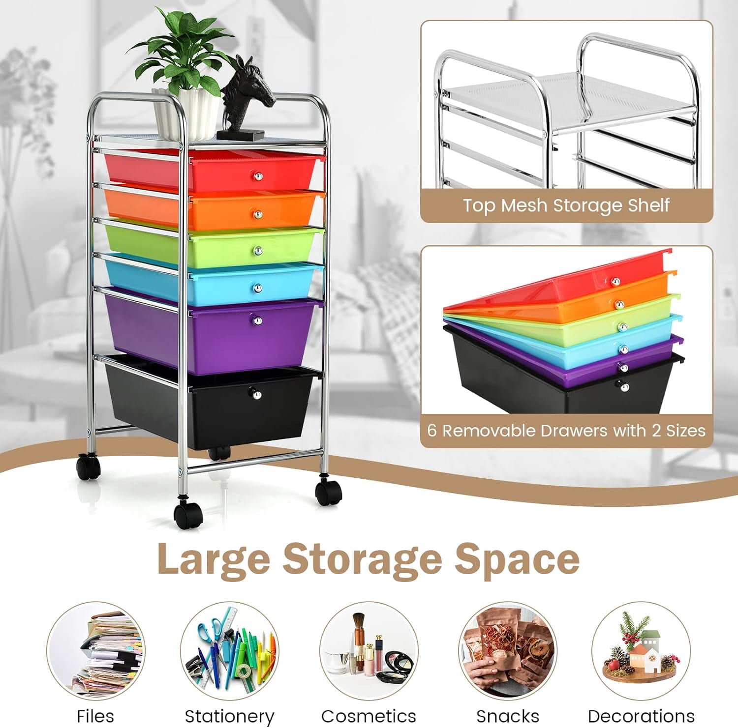 Gymax Rolling Storage Cart Tools Scrapbook Paper Office School Organizer W/ 6 Drawer