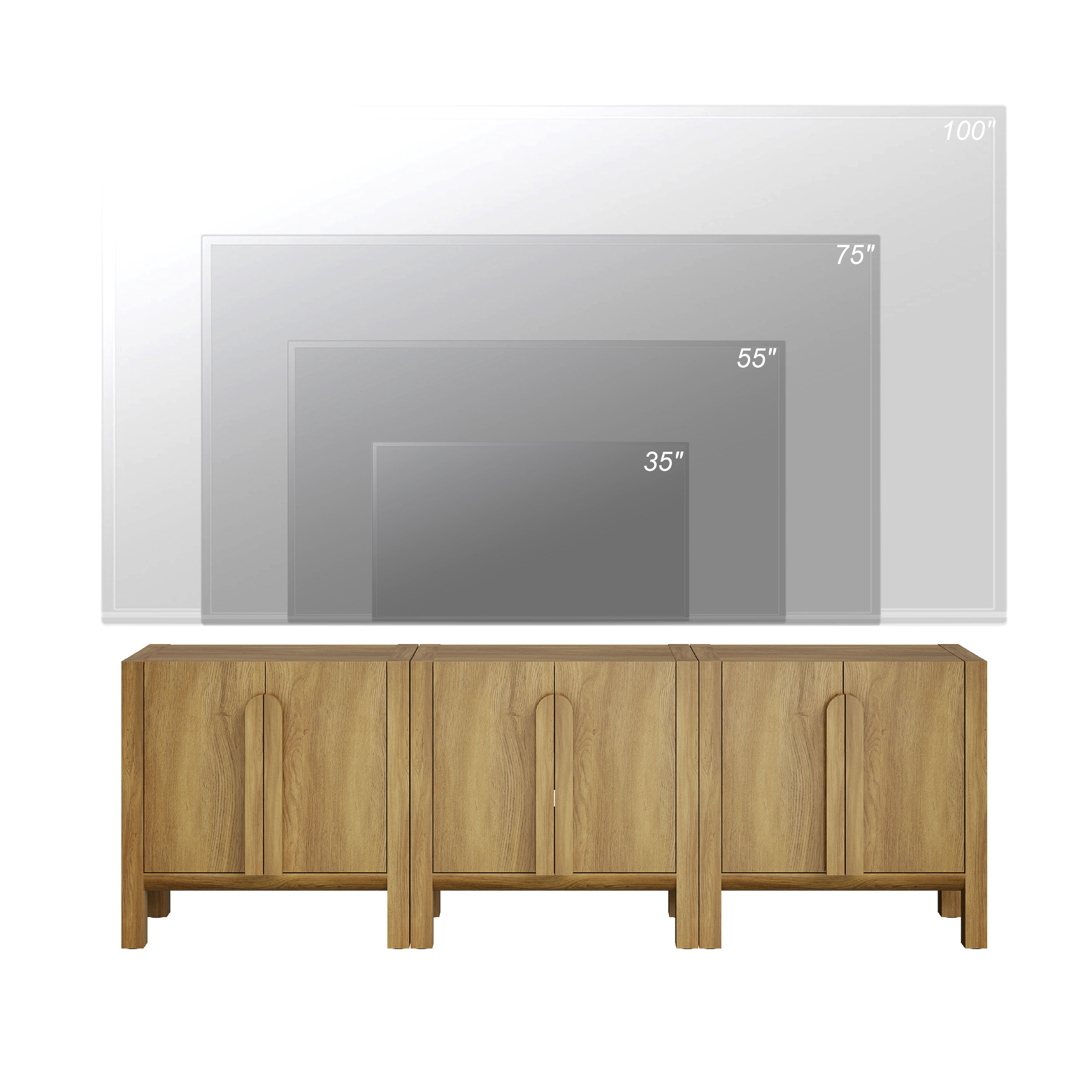 94.5" Mid-Century Modern TV Stand with Storage, 3-In-1 Entertainment Center with 6 Doors and Adjustable Shelves,Wooden TV Console for Living Room