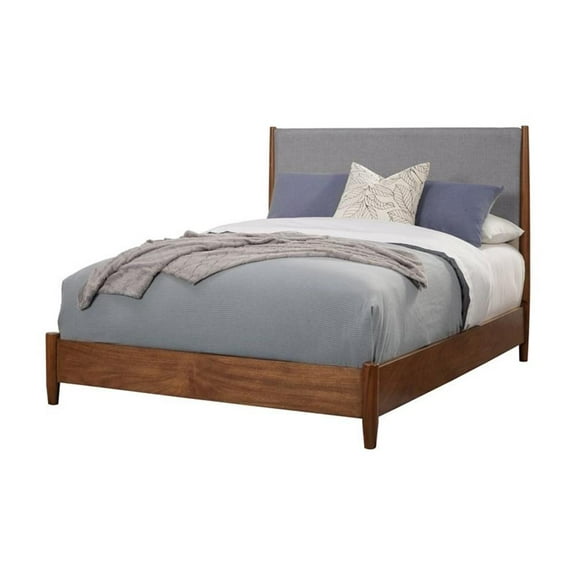Allora Mid Century Modern Queen Panel Bed in Acorn (Brown-Gray)