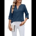 thumbnail image 2 of Blusas Casuales con Cuello en V y Ojales Bordados para Mujer, Blusas Playeras Elegantes. Azul Profundo M, 2 of 10