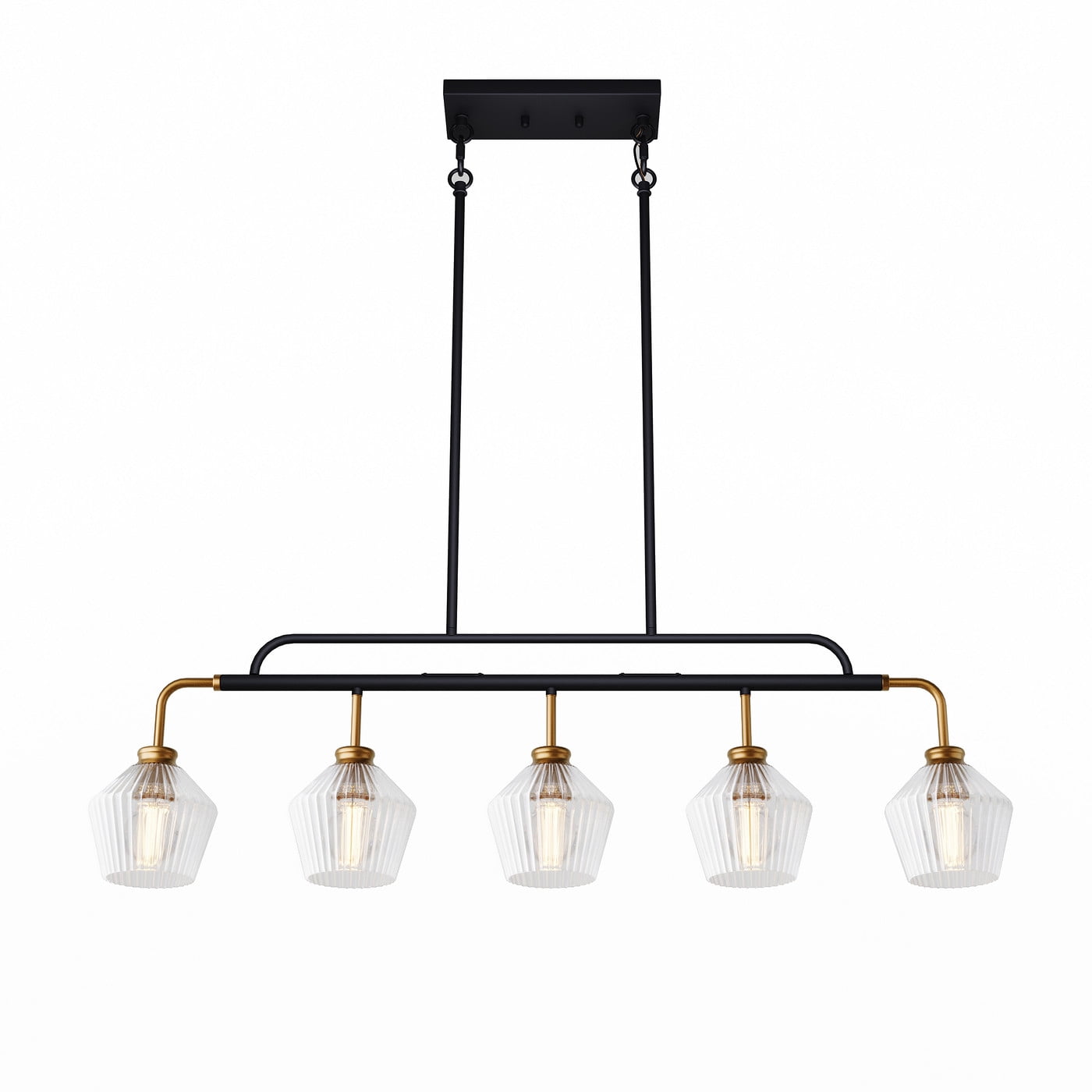 Aiwen 43 Inch 5-Light Linear Chandelier Over Kitchen Island, Matte Black Pendant Light Fixture for Kitchen Living Room