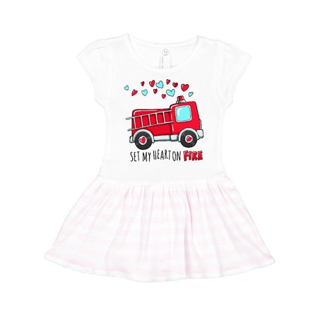 

Inktastic Set My Heart on Fire Valentine Fire Truck with Hearts Gift Toddler Girl Dress
