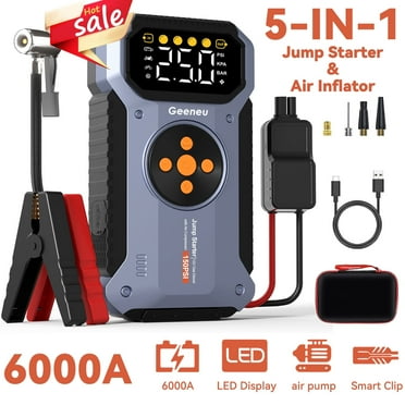 Featou Jump Starter with Air Compressor, Portable Jump Box 6000A Peak Car Battery Pack with 150PSI Digital Tire Inflator for 10L Gas or 8.5L Diesel