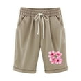 thumbnail image 2 of LOVZFMLL Women's Elastic Waist Printing Drawstring Shorts Khaki S, 2 of 3