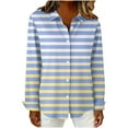 thumbnail image 6 of Enjoytime Womens Button Down Shirt Striped V-Neck Collared Long Sleeve Tops Business Casual Work Fashion Plus Size Blouse Blue M, 6 of 6