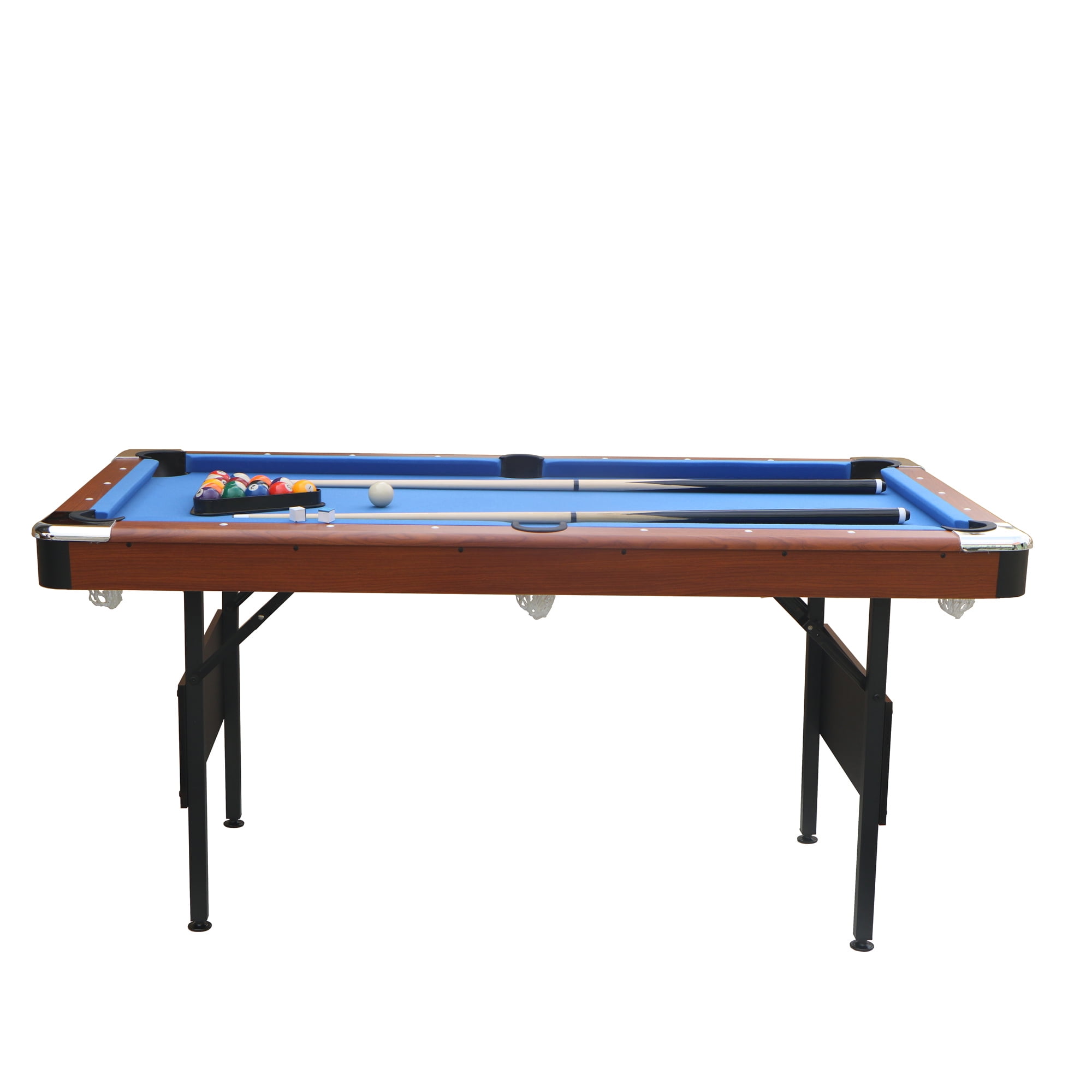 Aukfa Pool Table, Folding Billiard Game Table, Blue/Brown