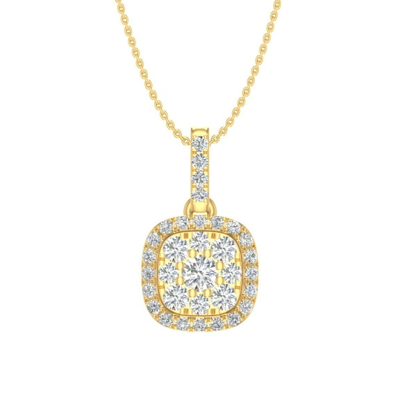 1/4 Carat Diamond Cushion Shape Halo Pendant Necklace in 10K Yellow Gold
