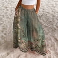 thumbnail image 5 of Floral Tiered Palazzo Pants for Women - High Waist Elastic Wide Leg Trousers, Flowy Boho Beach Bottoms for Women's Summer Vacation & Resort Wear Army Green L, 5 of 8
