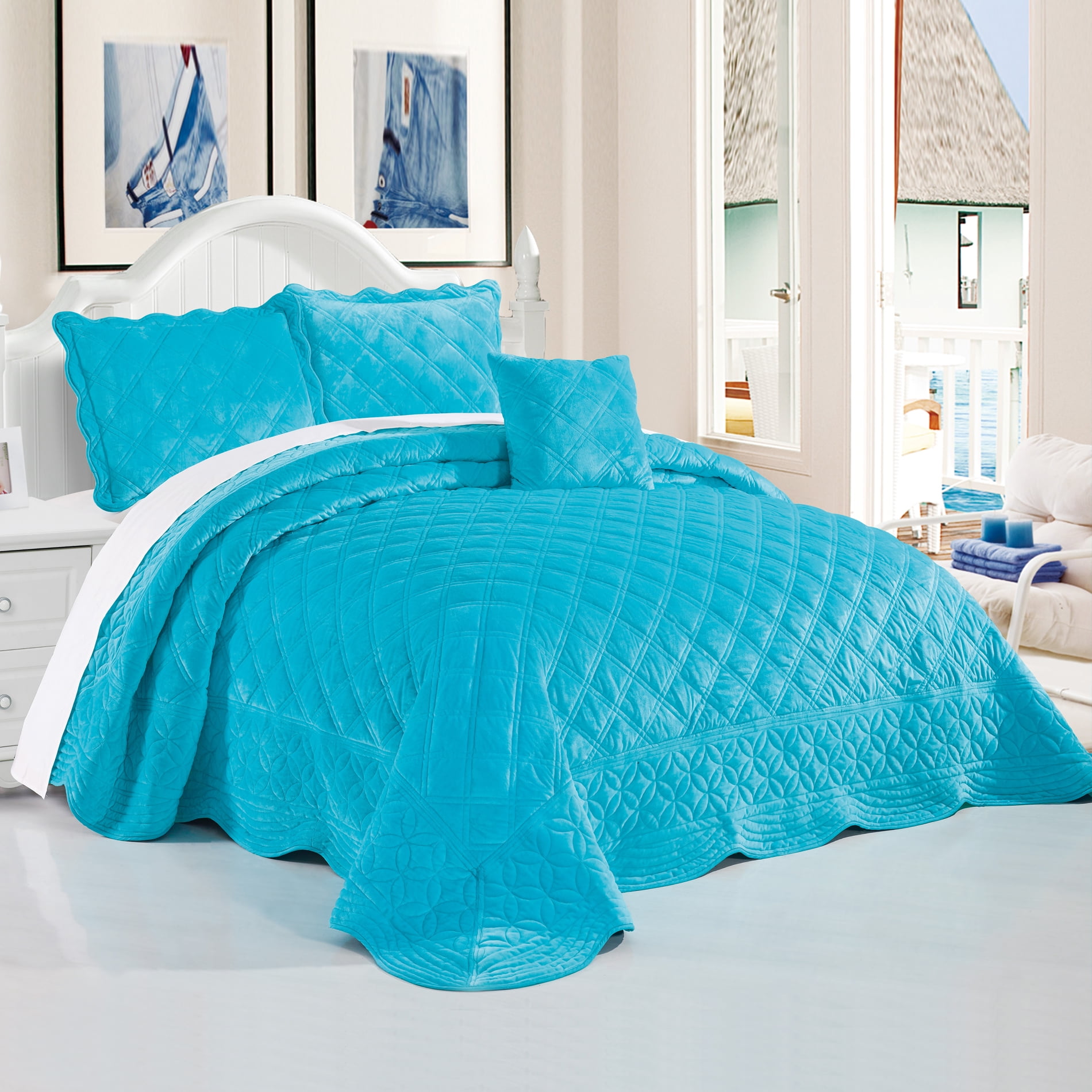 Home Soft Things 4 Piece Supersoft Microplush Bedspread Set Scuba