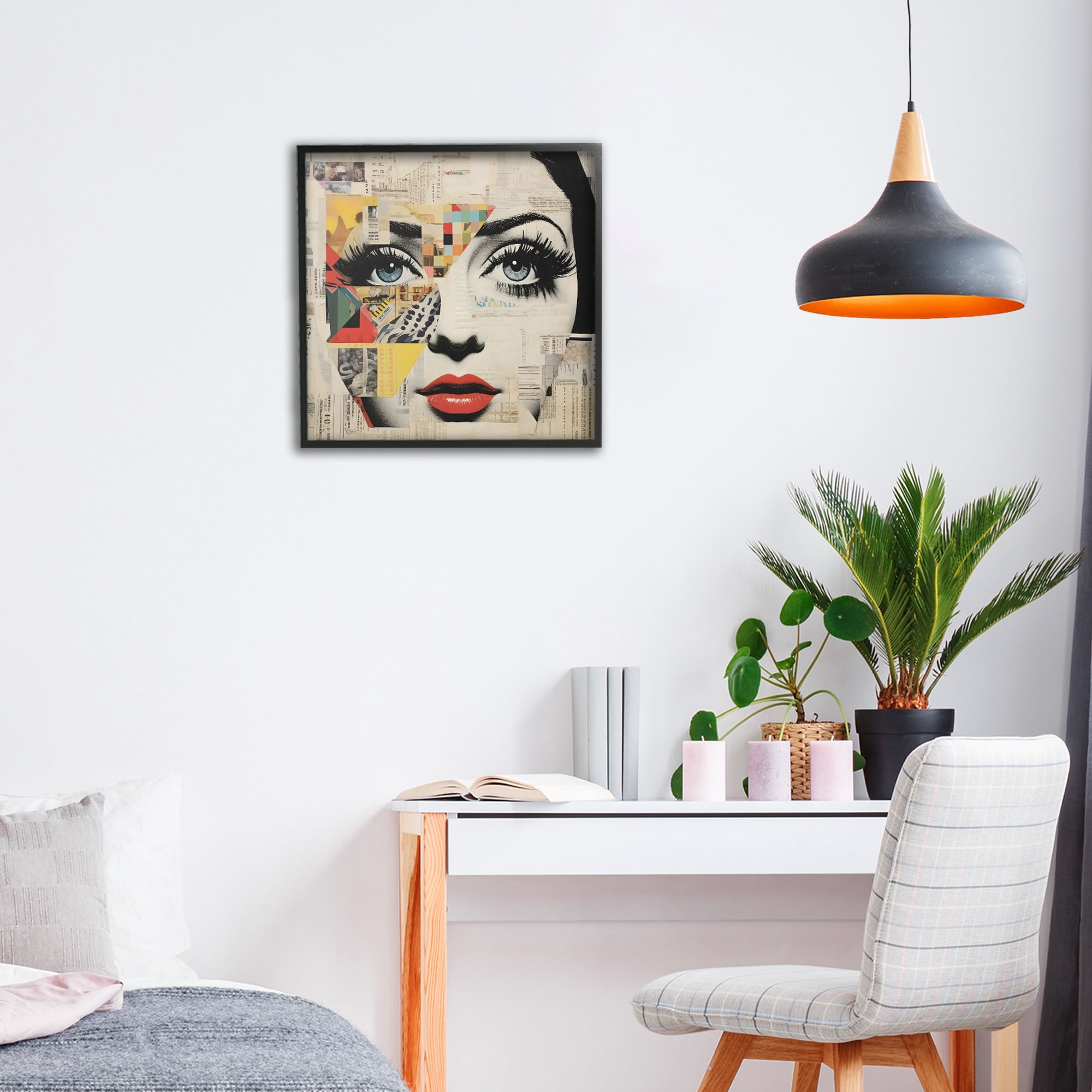 Stupell Industries Fashion Collage Pop Portrait Black Framed Giclee Art, design by Creative Studio