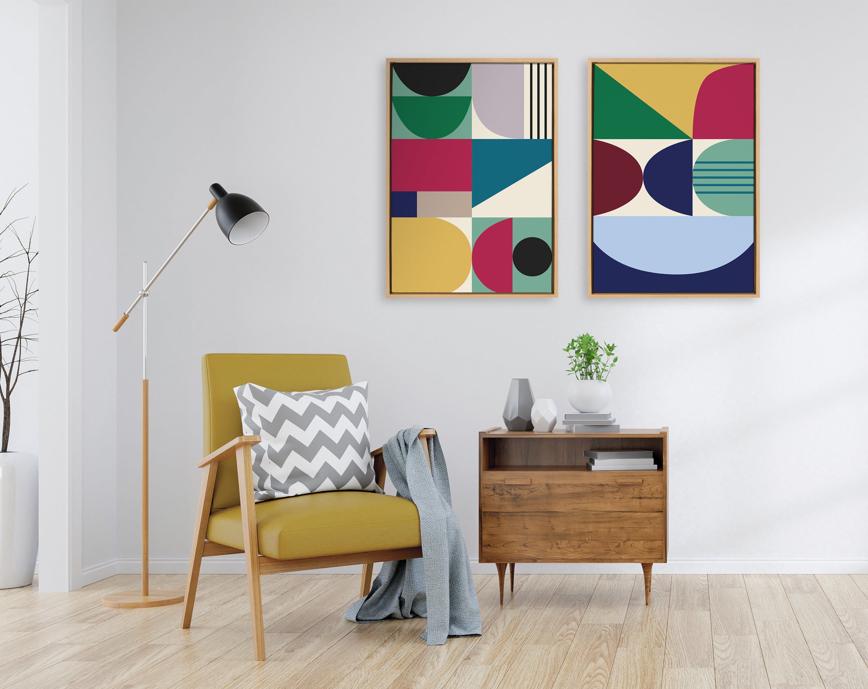 Kate and Laurel Sylvie MCM Pattern 10 and 11 Framed Canvas Wall Art Set by Rachel  Lee of My Dream Wall, Piece 23x33 Natural, Vibrant Colorful Modern  Abstract Wall Décor