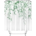 thumbnail image 3 of Mint Green Eucalyptus Shower Curtain Sets, Watercolor Leaves on The Top Plant with Floral Bathroom Decoration 72x72 Inch with Hooks, 3 of 6