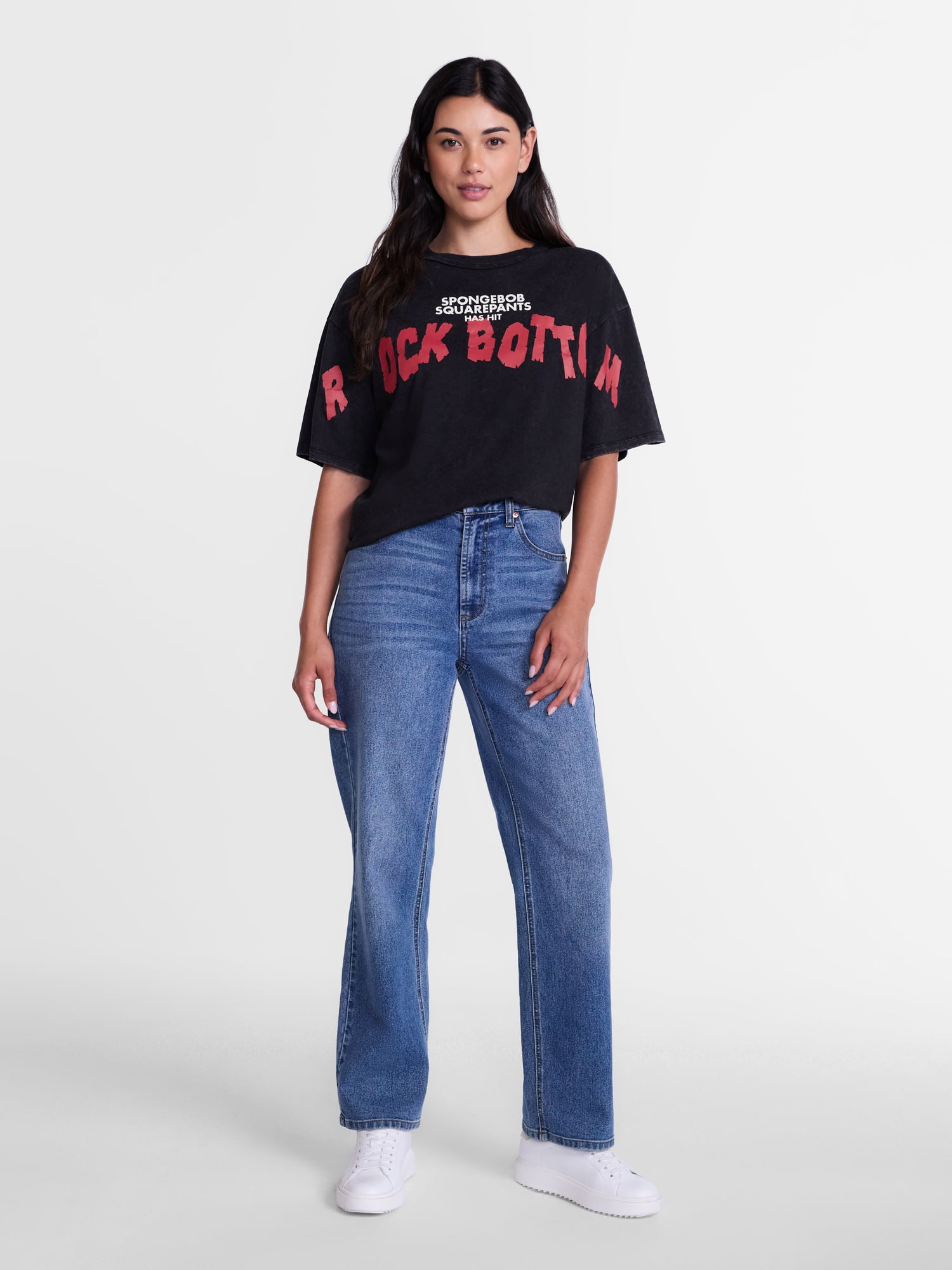 SpongeBob SquarePants Women's Oversized Front Back Graphic Tee, Sizes XXS-XXL