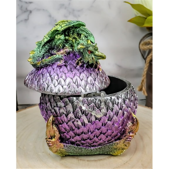 Ebros Green Wyrmling Dragon On Dragon Claw Scaly Colorful Egg Decorative Box