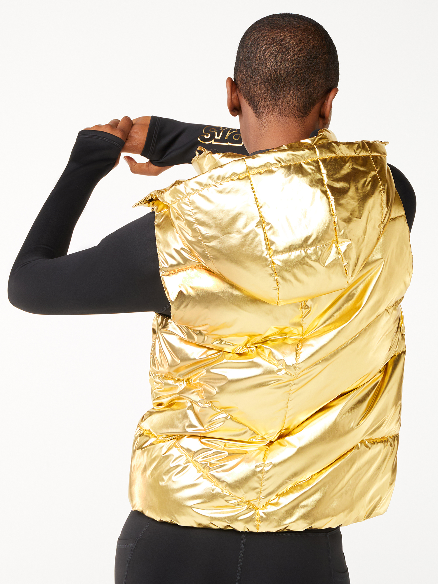 Love & Sports Women's Gold Foil Puffer Vest with Hood - image 4 of 7
