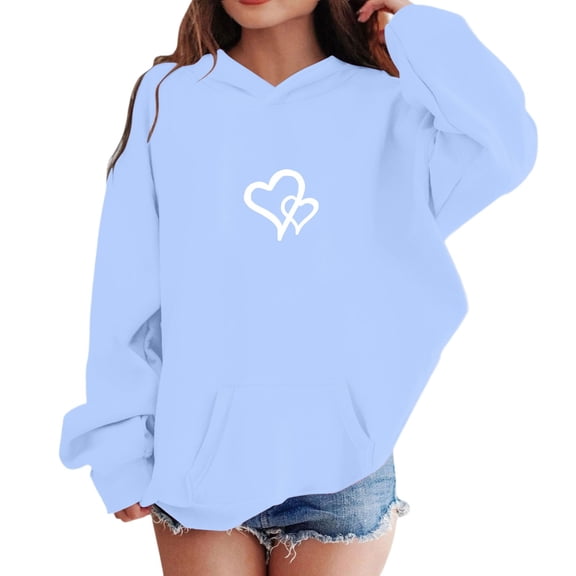 Hiijoy Toddler Girls Heart Print Hoodie Casual Cozy Long Sleeve Hooded Sweatshirt