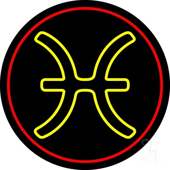 Yellow Pisces Red Border LED Neon Sign 18 X 18 - inches Black Square Cut Acrylic Backing, with Dimmer - Bright and Premium built indoor LED Neon Sign for Storefront.
