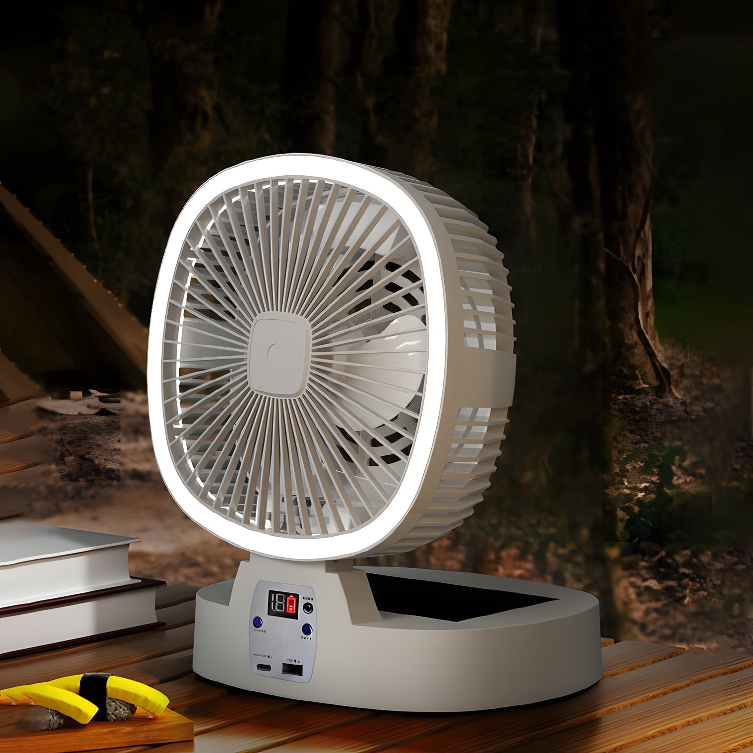 Solar Fan,Outdoor Camping Fan Portable, Battery Operated Rechargeable Tent Fan,5 Speed,Desk Cooling Personal Fans for Picnic, Hurricane, Fishing, Travel, Worksite