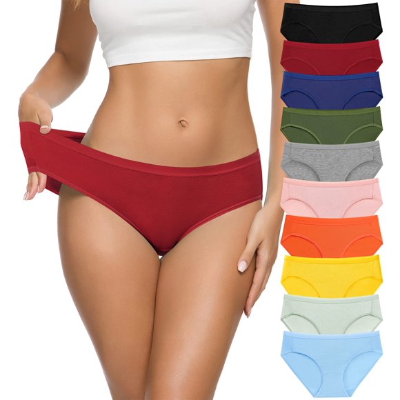 CULAYII Culottes Bikini pour Femmes, sous-Vêtements Frais en Fibre de Coton à Taille Haute, Couvrance Complète, Effet Rehausse-Fesses pour Femmes - Lot de 10, L