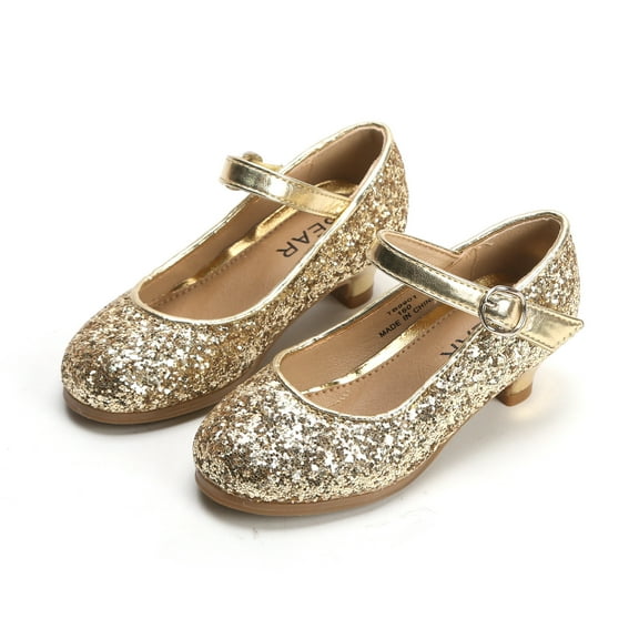 THEE BRON Toddler Flower Girl Gold Giltter High Heels Princess Dress Shoes