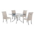 thumbnail image 1 of 47" x 47" Clear Glass 5pc Dining Set with Silver Stainless Steel, 1 of 4
