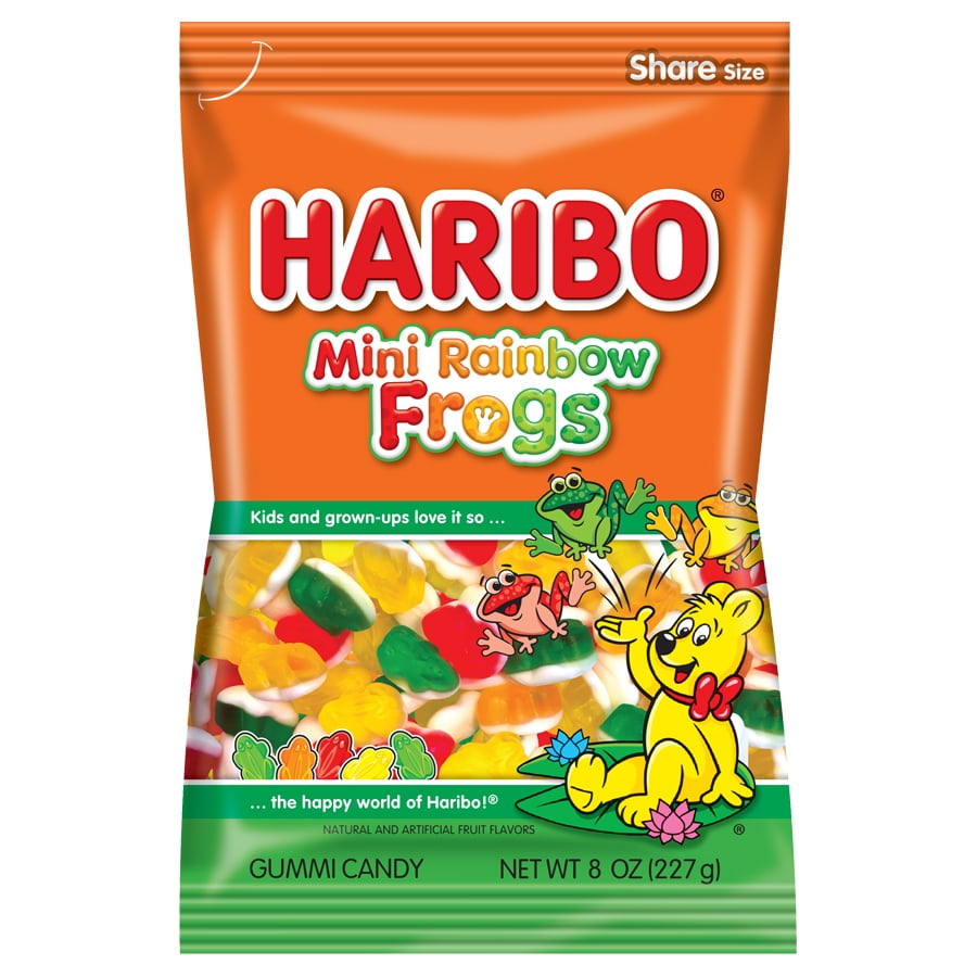 HARIBO Mini Rainbow Frogs gummy candy, Pack of 1 8oz Bag