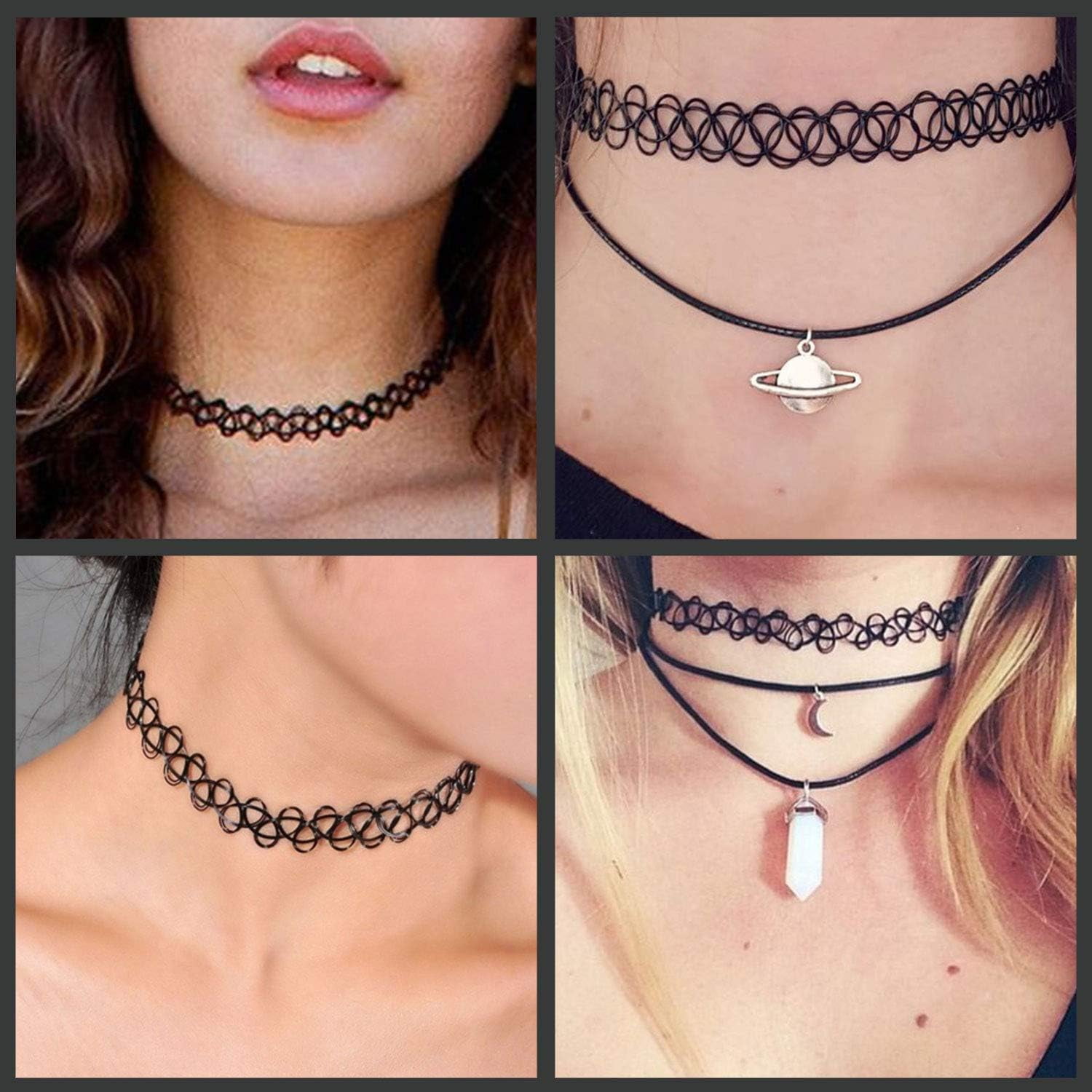 EcoNesxp 12 Piece Tattoo Necklace Set Black 2000s Jewelry