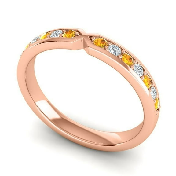 Diamond-Capitals Round Brilliant Cut 0.30 Carat Natural Diamond Citrine Gemstone Eternity Band for Anniversary Solid 18K Rose Gold Size 7