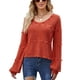 thumbnail image 1 of Suéter de mujer Prendas de punto de manga larga Cuello en U Top de punto Color puro para otoño invierno Naranja XL, 1 of 6