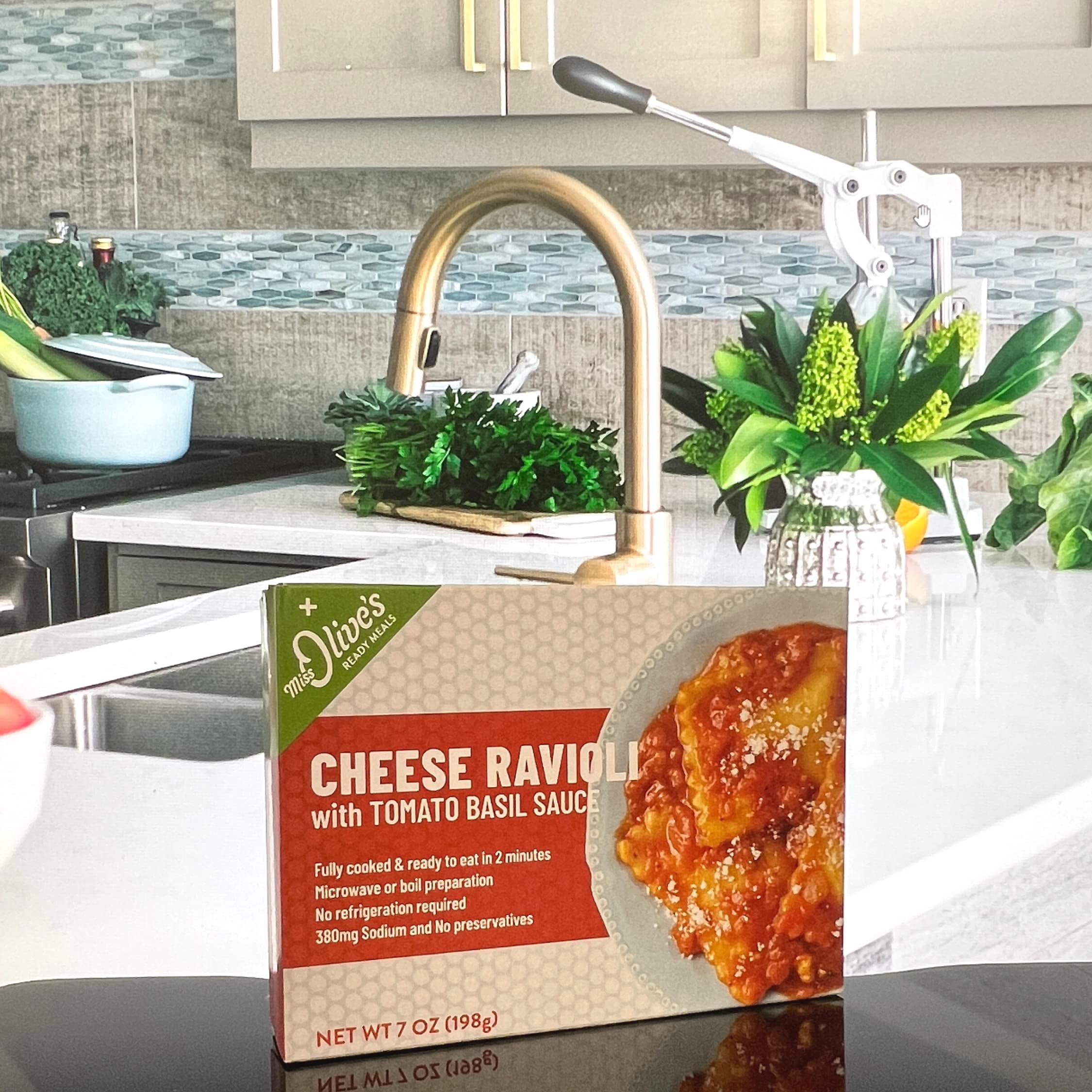 Miss Olives Cheese Ravioli, Shelf Stable, Lower Sodium Ready Meal, 7 ounce (Pack of 12)