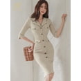 thumbnail image 1 of H Han Queen-vestido elegante de encaje para mujer, ropa ajustada de un solo pecho, para fiesta y trabajo, primavera y otoño, 1 of 5